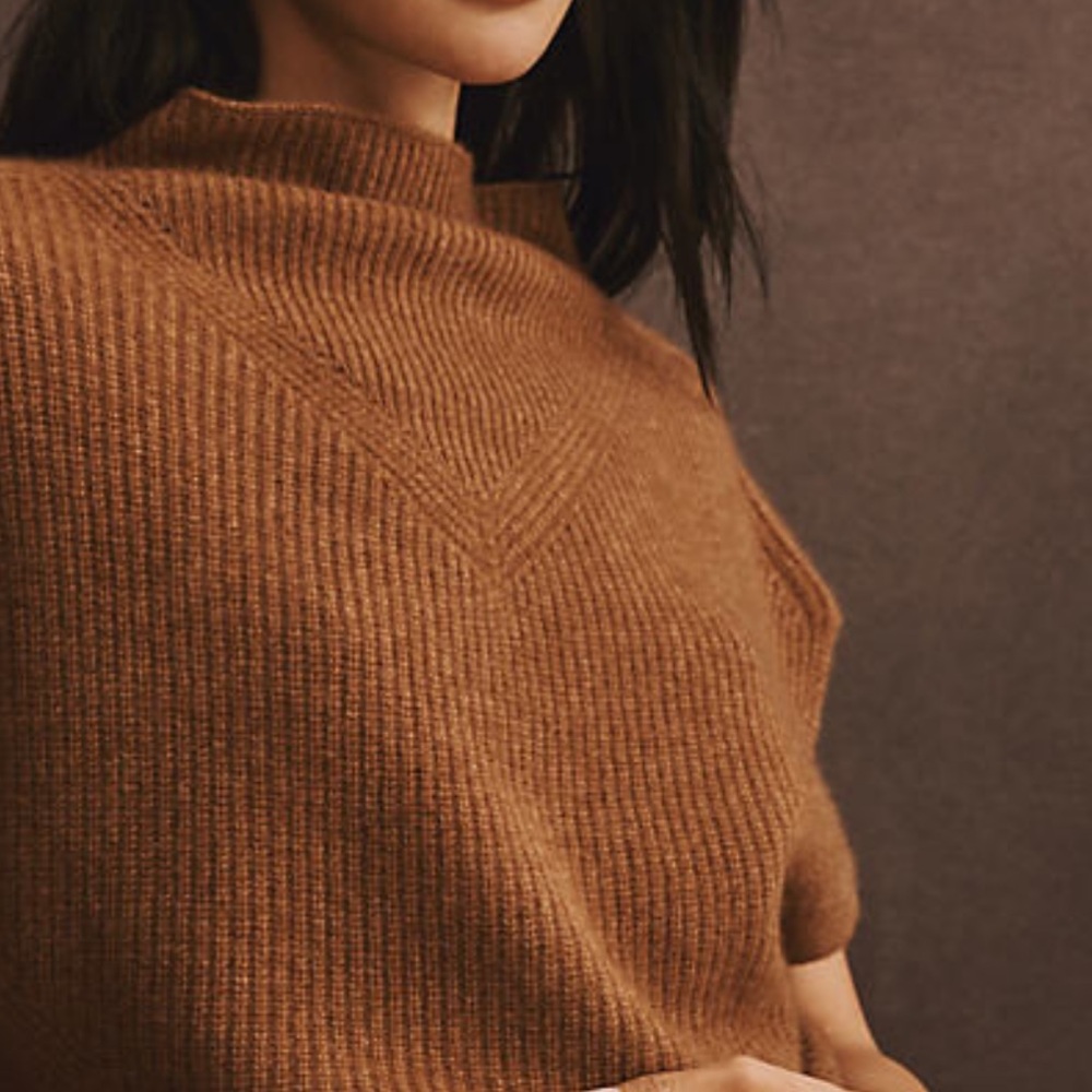 Anthropologie Tan Cowl Neck Sweater 100% cashmere